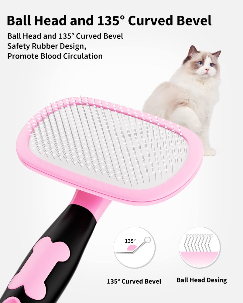 Glendan Dog & Cat Grooming Brush - Slicker Shedding Tool (Pink) - Image 2